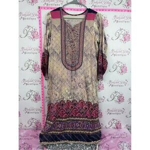 Dress Embroidered Neutral & Pink Tunic Dress